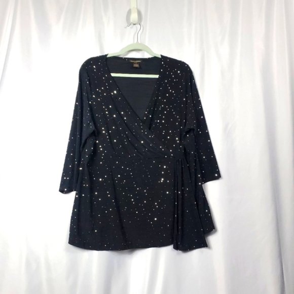 Susan Lawrence size 2X black sparkly top - Picture 2 of 8